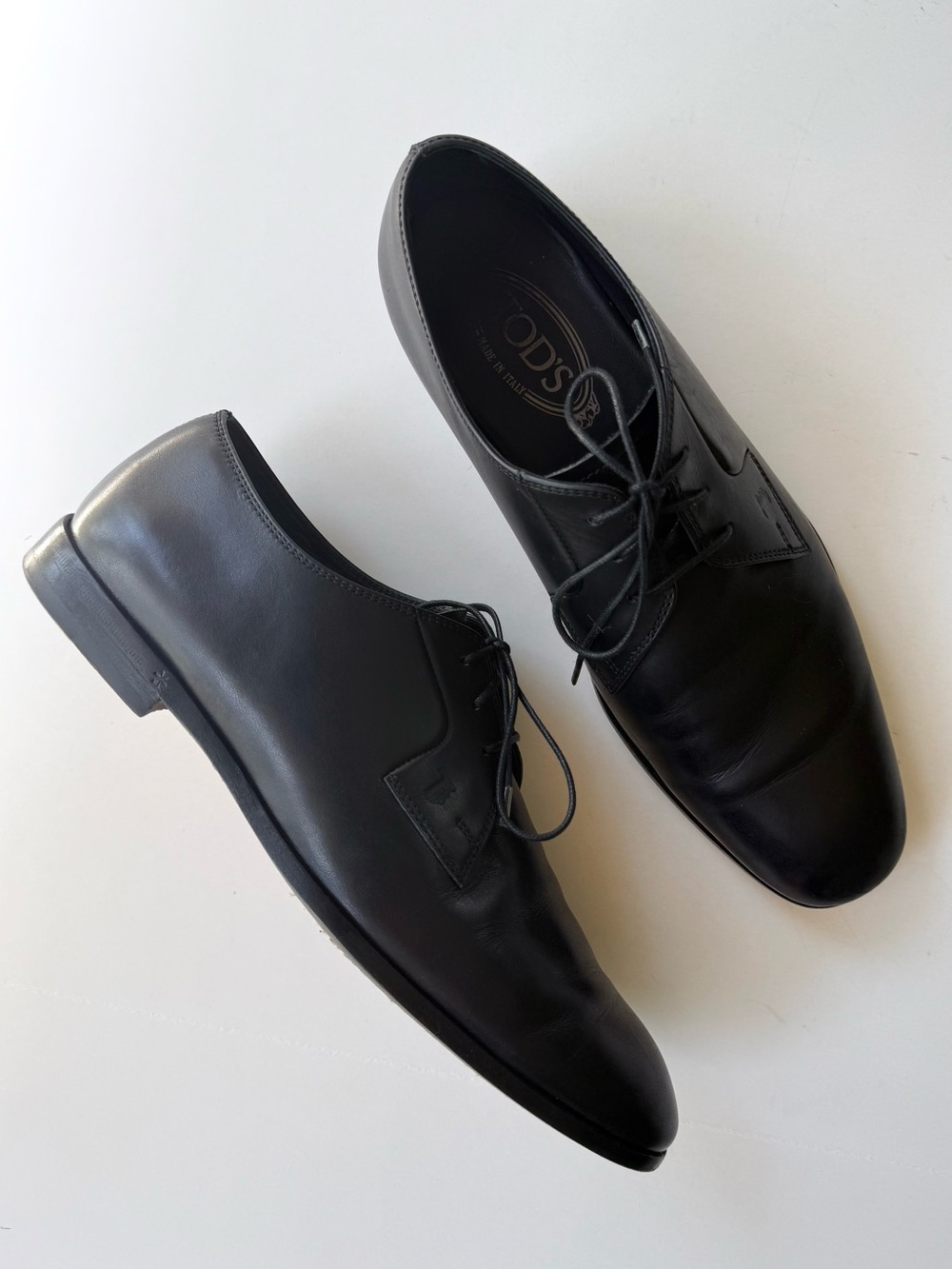 Tod's Smooth Leather Derby Lace-Up Plain Toe Dress Shoes in Black Men’s Size 7